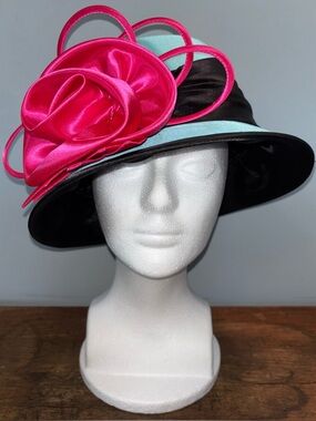 Giovanna Signature Women’s Hat Black Aqua Fuchsia Floral Derby Church